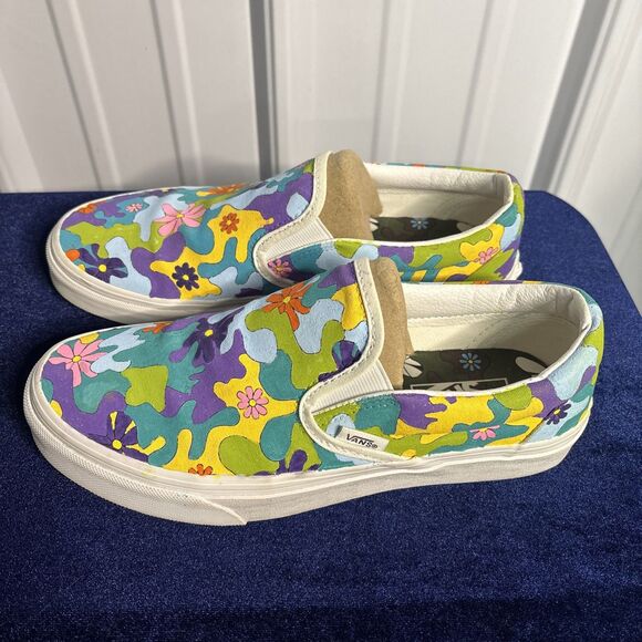 Vans Custom Painted Psychedelic Flower Slip Ons Size 7M/8.5W EUC - Picture 3 of 9